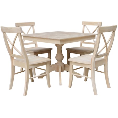 International Concepts 36 in. x 36 in. Square Top Pedestal Table  With 4 Dining Chairs Set of 5 K-3636TP-11B-C613-4